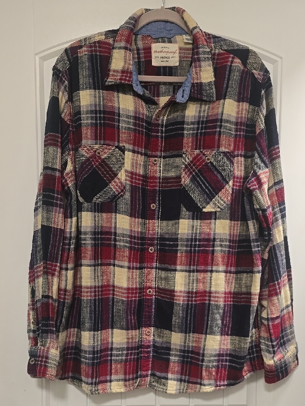 Weatherproof Men's Red Plaid Flannel  Button-Up Shirt